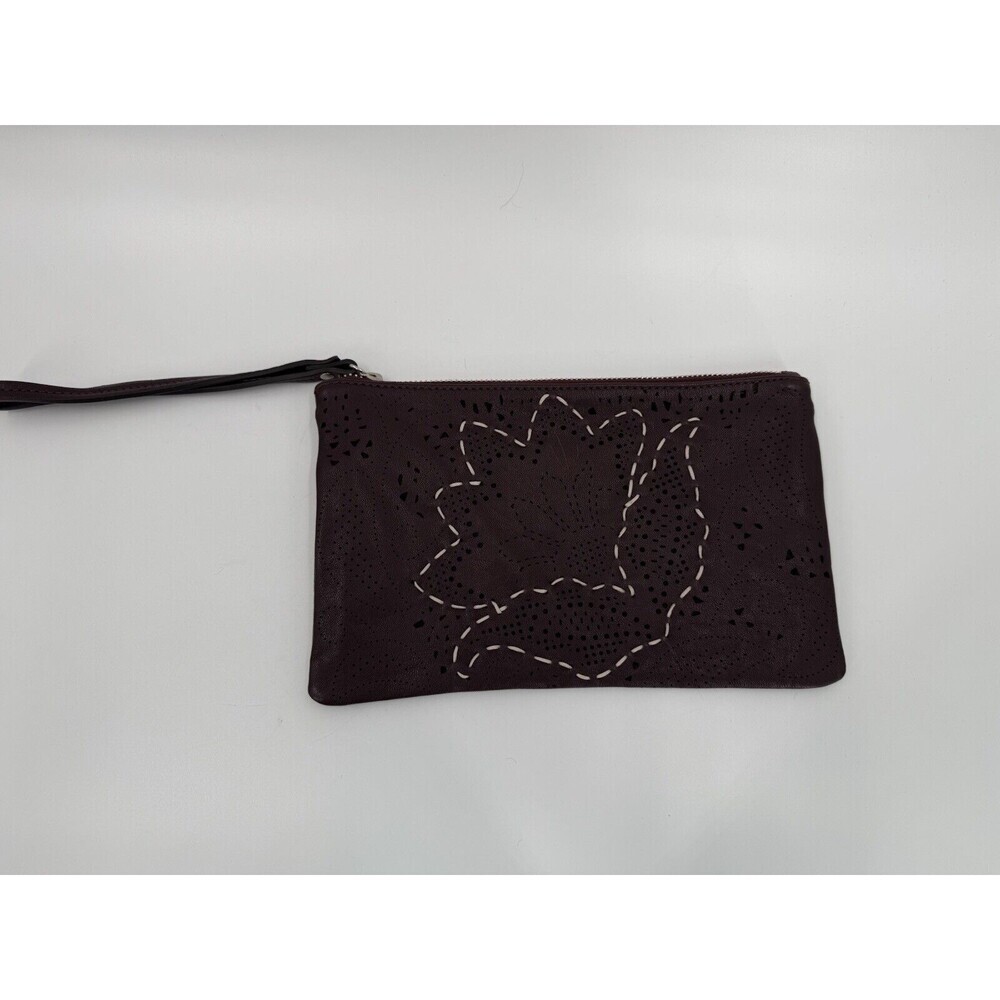 Roberto Pancani Brown Cut Out Floral Clutch Genuine Leather Firenze Italy Made